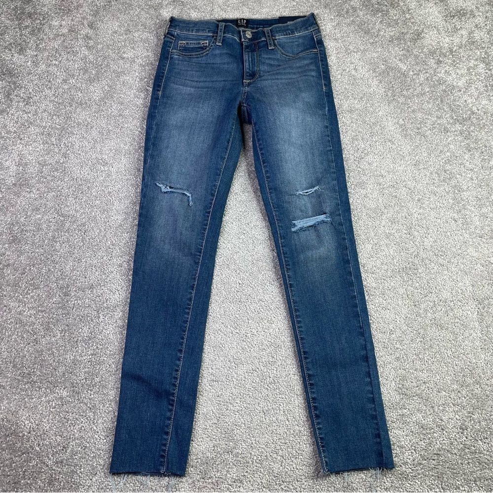 Gap Favorite Jegging Women's 25 Blue Skinny Mid-Rise Dark Wash Distressed
